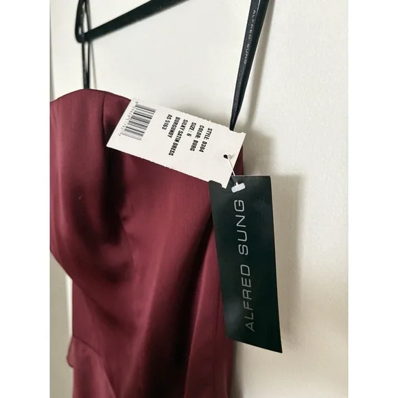 Alfred Sung Bridesmaids Ruffled Burgundy Formal Dress‎ Size 6 Maxi - Picture 2 of 4